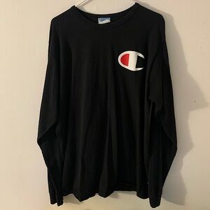 Champion Men’s Black Long Sleeve Tee Shirt Graphic Print Logo 2XL 2X-Large XXL